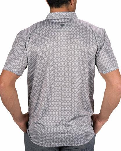Black Clover Men's Stylish Light Grey Golf Polo with Floral Pattern