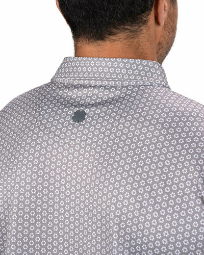 Black Clover Men's Stylish Light Grey Golf Polo with Floral Pattern