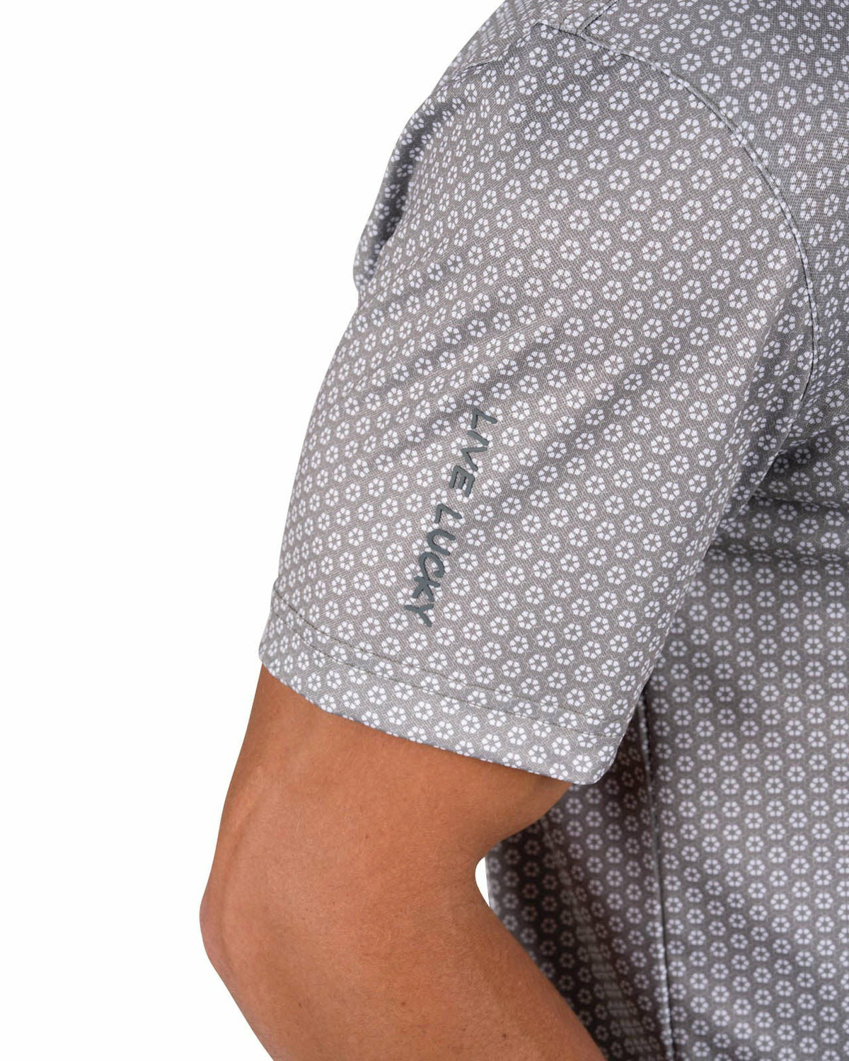 Black Clover Men's Stylish Light Grey Golf Polo with Floral Pattern