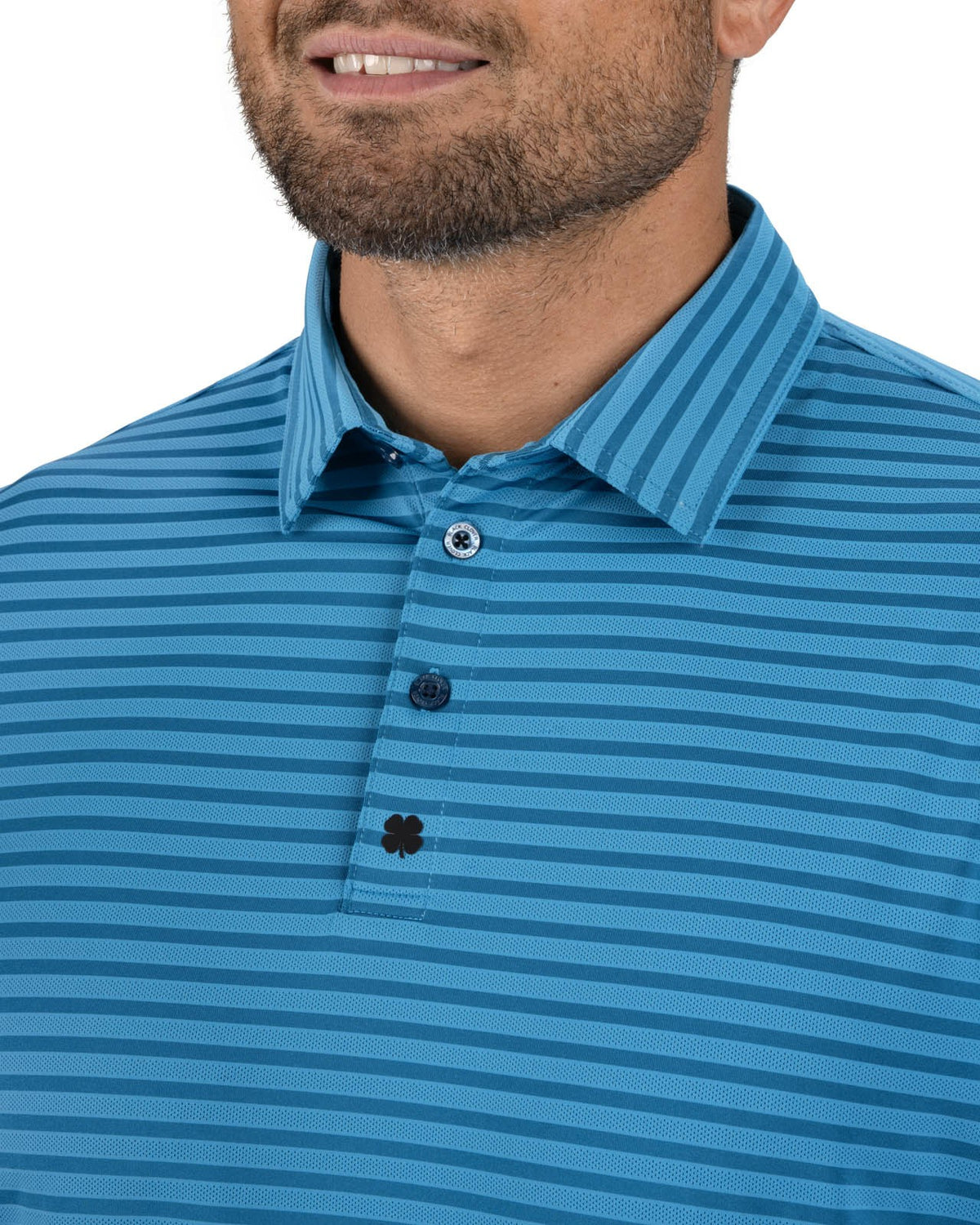 Black Clover Men’s Stylish Teal Blue Striped Polo for Golf and Business