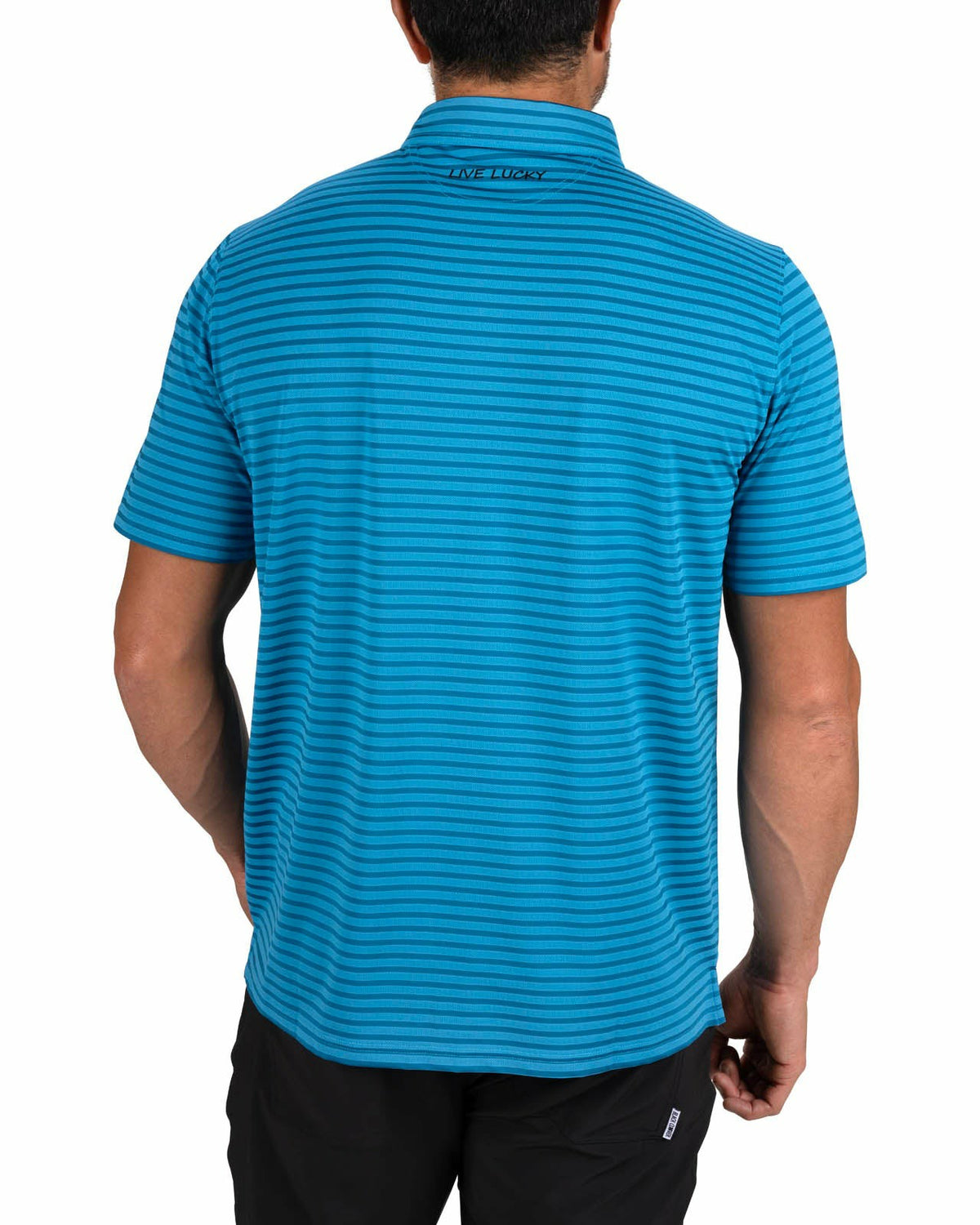 Black Clover Men’s Stylish Teal Blue Striped Polo for Golf and Business