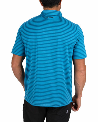 Black Clover Men’s Stylish Teal Blue Striped Polo for Golf and Business