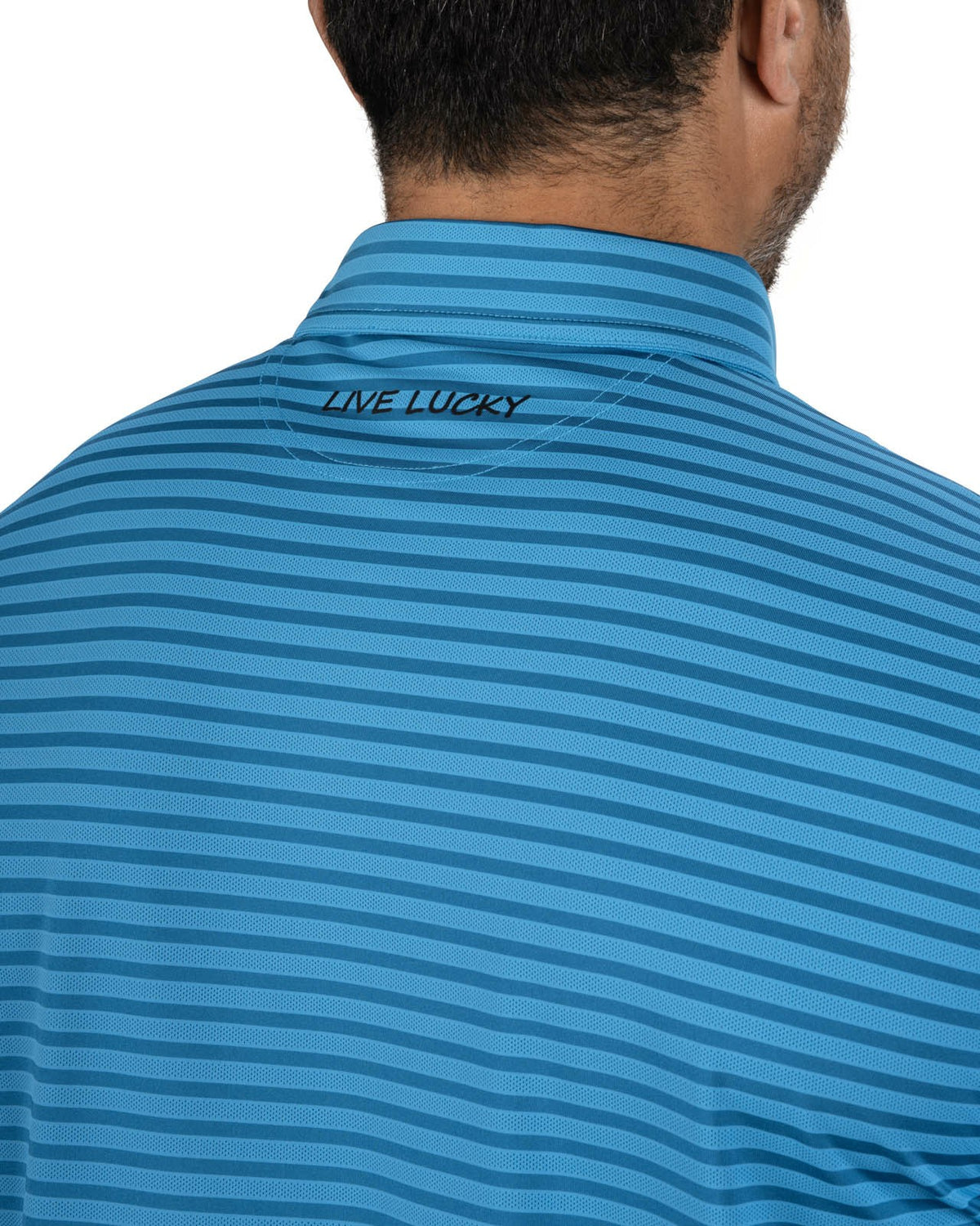 Black Clover Men’s Stylish Teal Blue Striped Polo for Golf and Business
