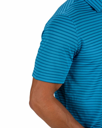 Black Clover Men’s Stylish Teal Blue Striped Polo for Golf and Business