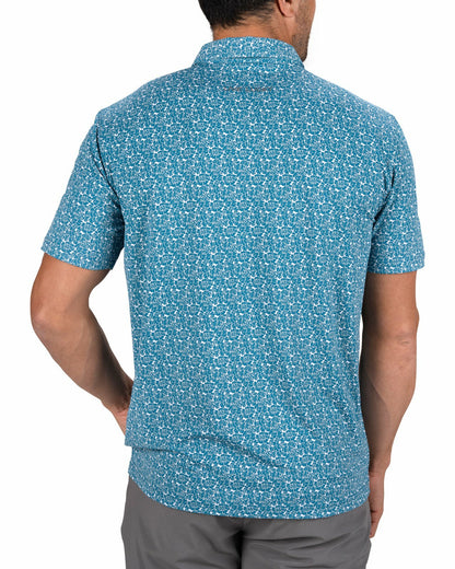 Black Clover Men's Stylish Floral Teal Blue Polo for Golf or Business