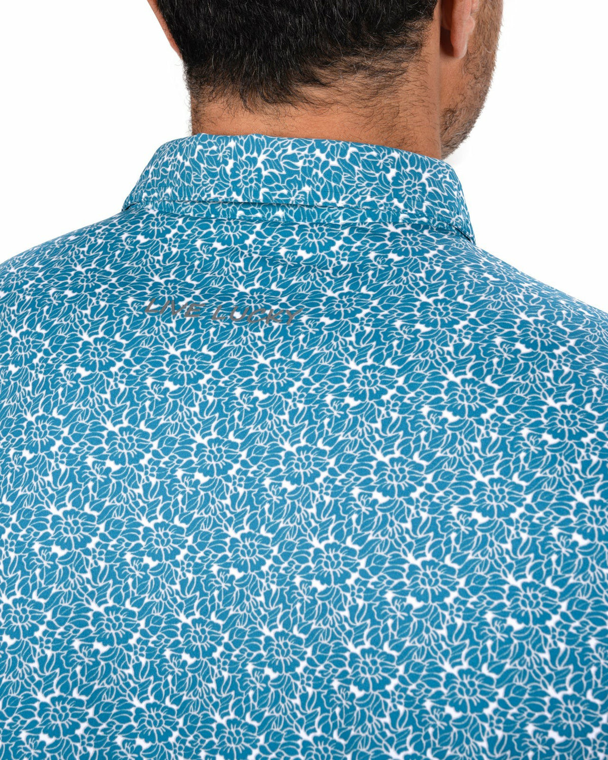 Black Clover Men's Stylish Floral Teal Blue Polo for Golf or Business