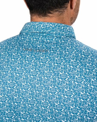 Black Clover Men's Stylish Floral Teal Blue Polo for Golf or Business