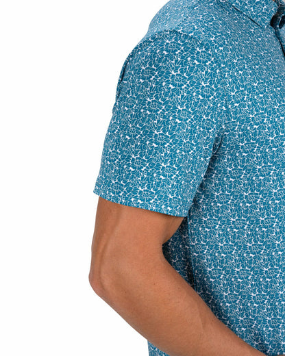 Black Clover Men's Stylish Floral Teal Blue Polo for Golf or Business