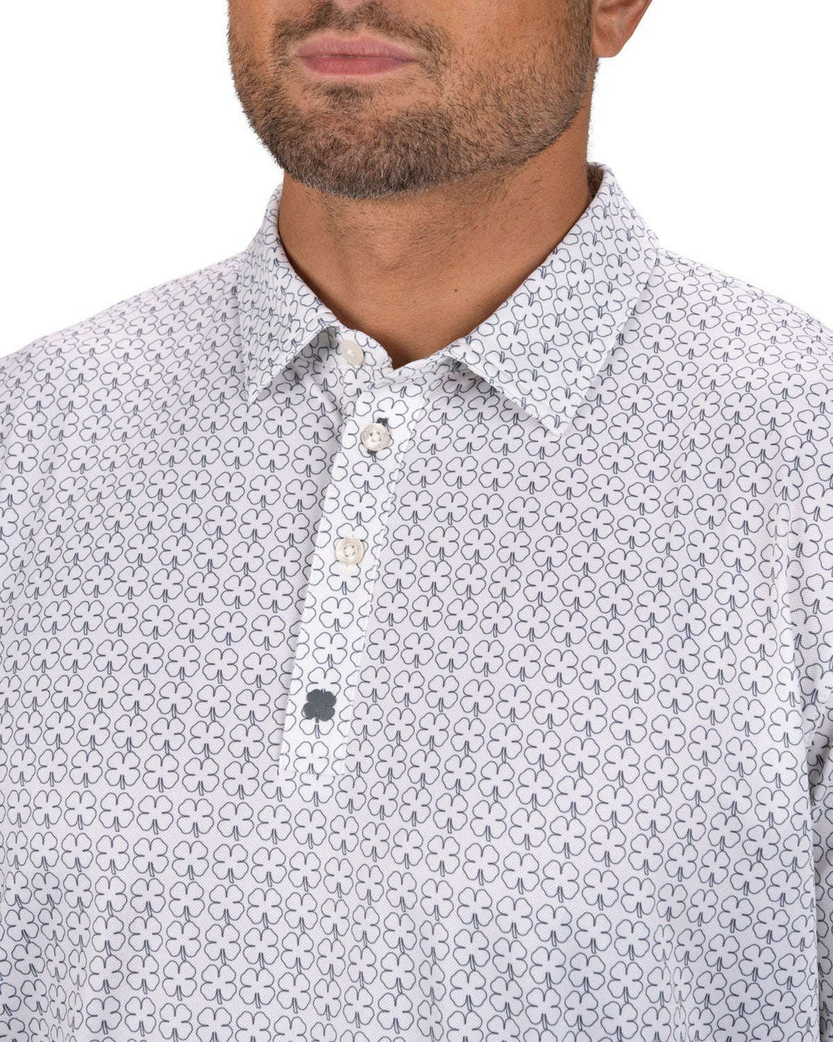 Black Clover Men's Stylish White Performance Polo with Clover Pattern