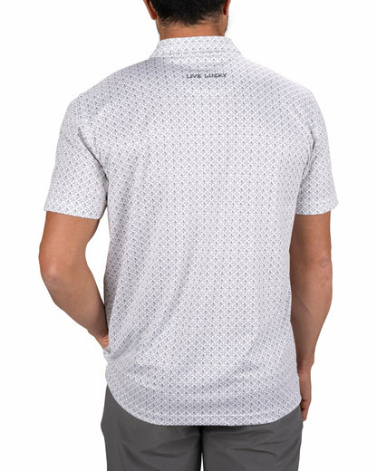 Black Clover Men's Stylish White Performance Polo with Clover Pattern