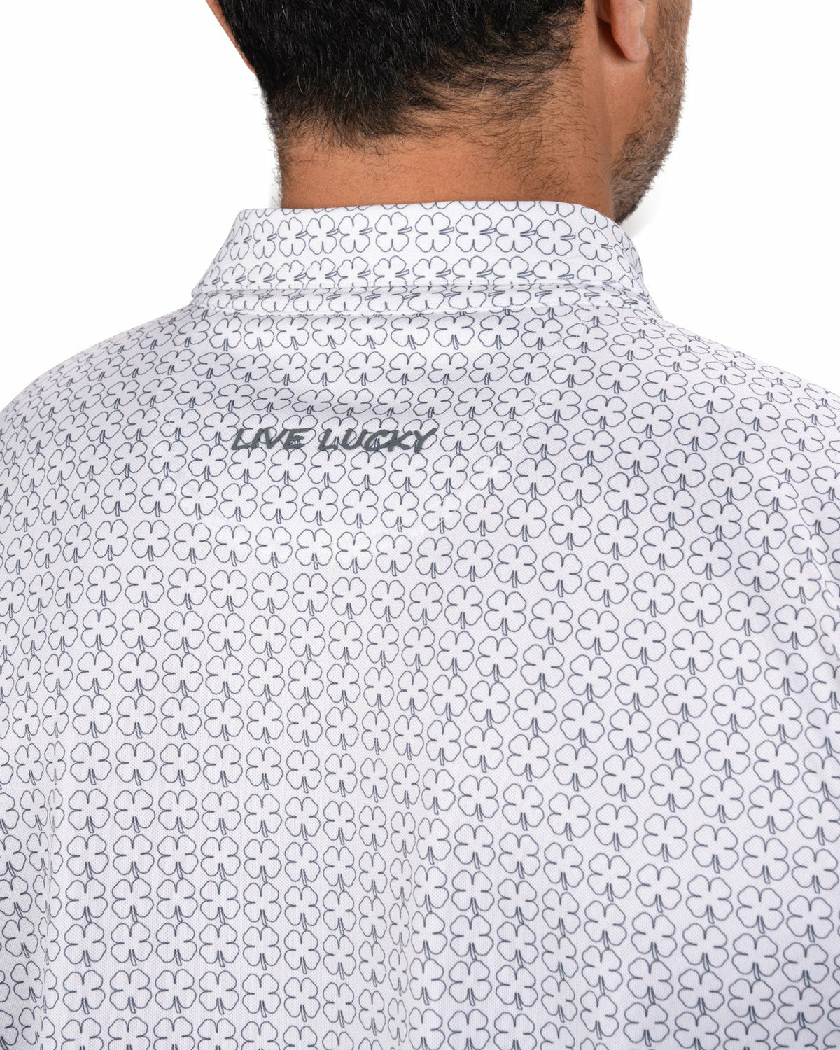Black Clover Men's Stylish White Performance Polo with Clover Pattern