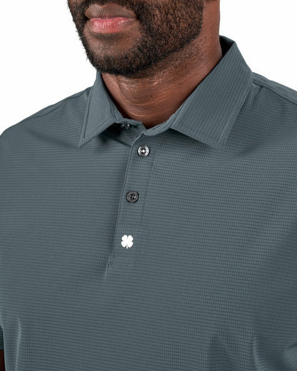 Black Clover Men's Dark Grey Mesh Performance Polo for Golf or Business
