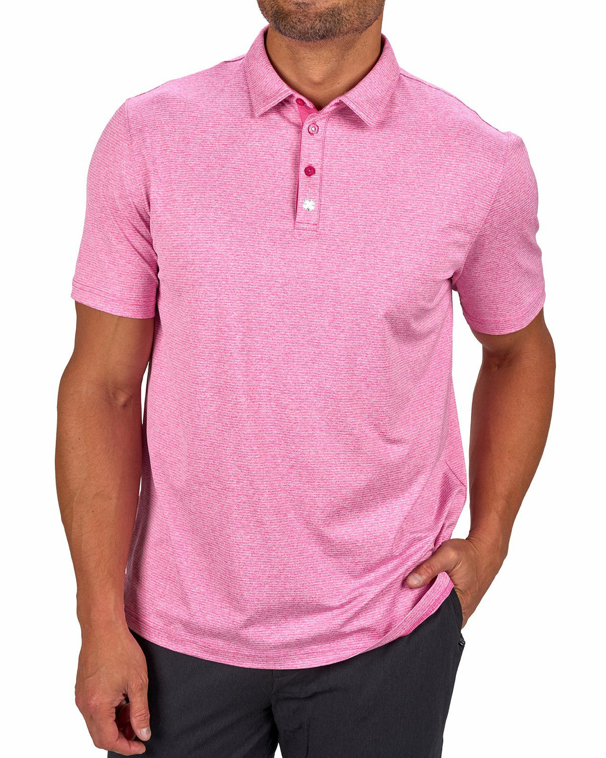 Black Clover Men's Breathable Pink Performance Polo for Golf or Business