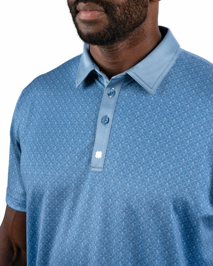 Black Clover Men's Stylish Blue Performance Polo with White Clover Pattern