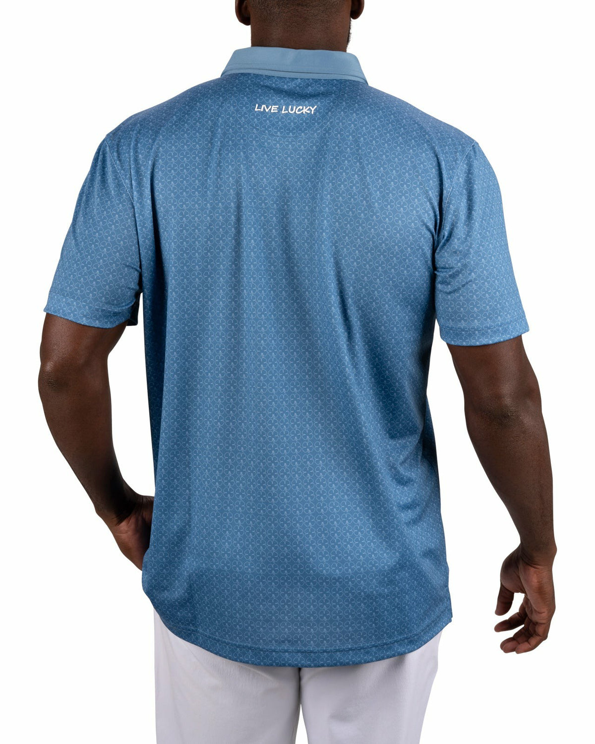 Black Clover Men's Stylish Blue Performance Polo with White Clover Pattern