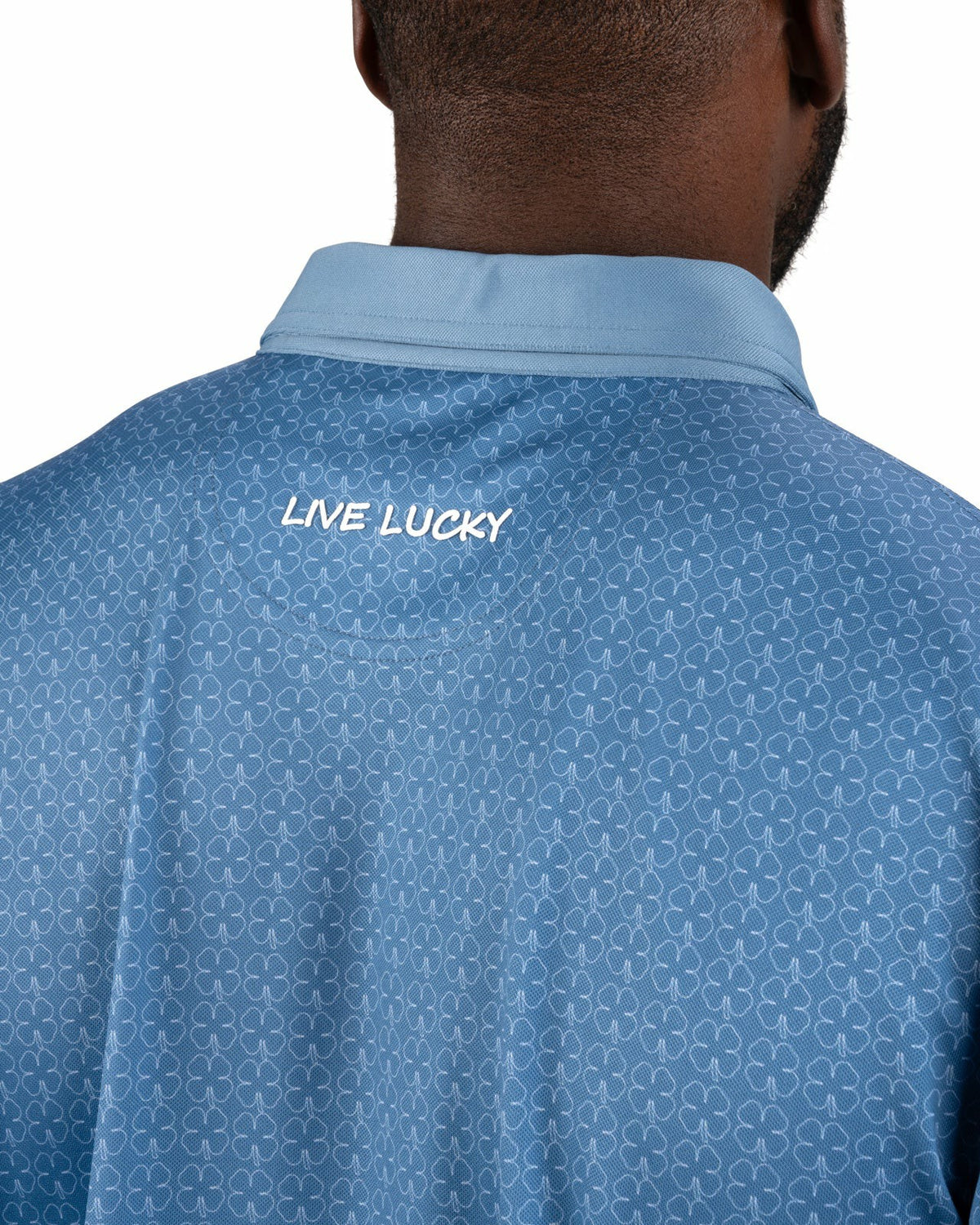 Black Clover Men's Stylish Blue Performance Polo with White Clover Pattern