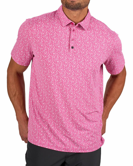 Black Clover Men's Stylish Floral Pink Polo for Golf or Business
