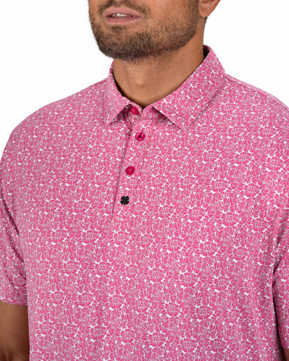 Black Clover Men's Stylish Floral Pink Polo for Golf or Business