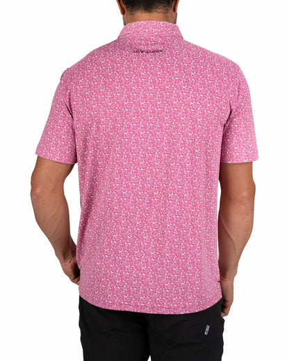 Black Clover Men's Stylish Floral Pink Polo for Golf or Business