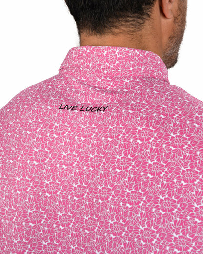 Black Clover Men's Stylish Floral Pink Polo for Golf or Business