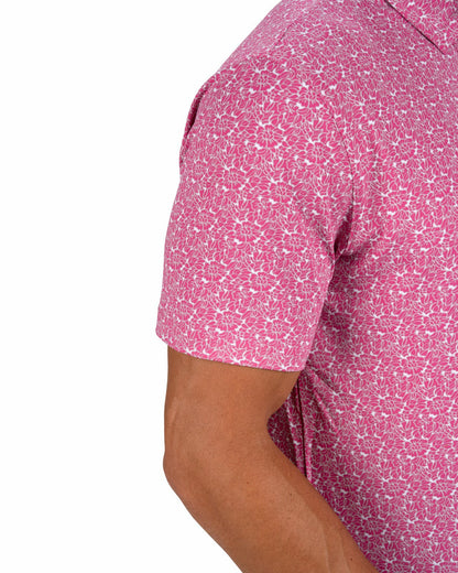 Black Clover Men's Stylish Floral Pink Polo for Golf or Business