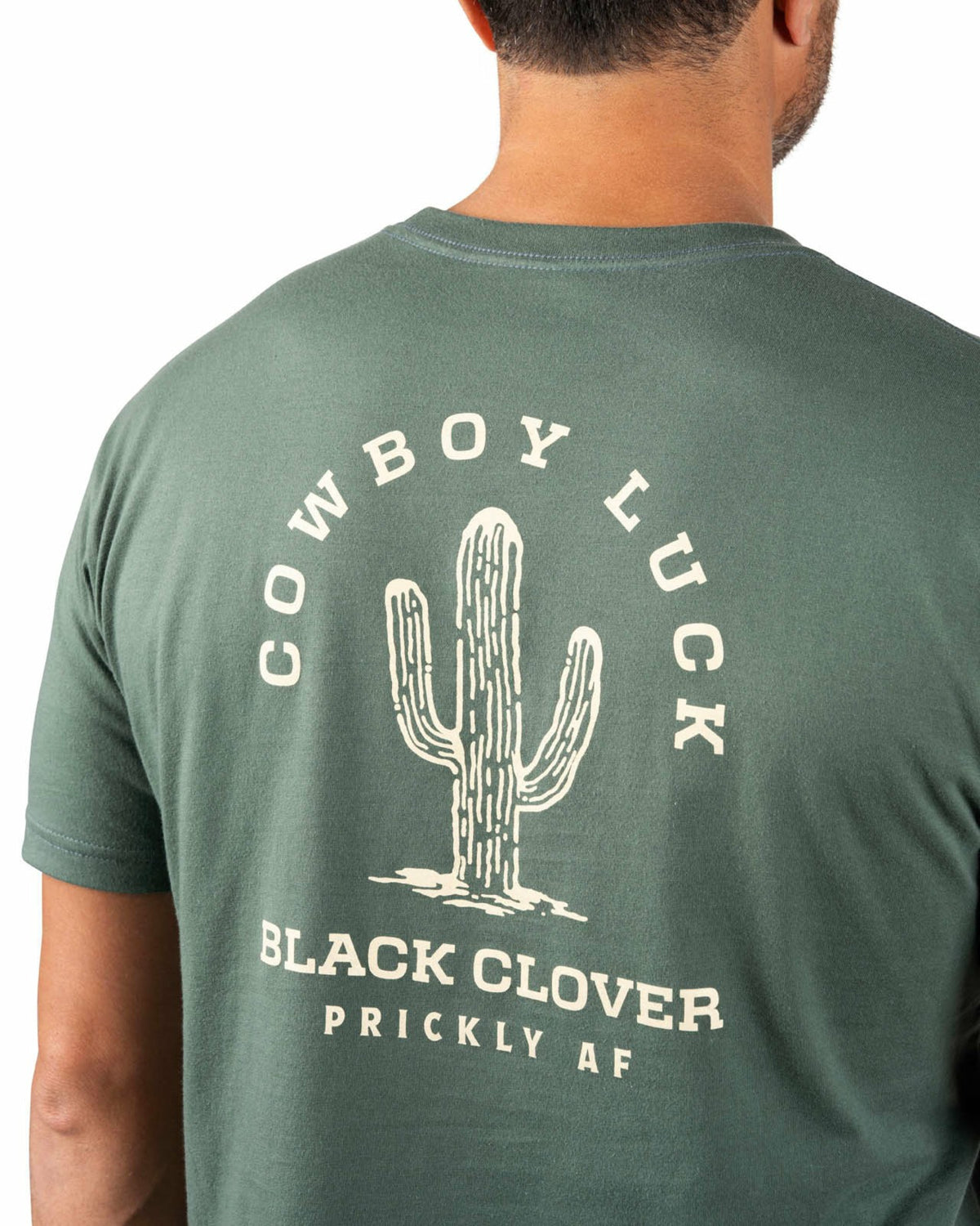 Black Clover Retro Western Men's Green Graphic Tee with Cactus