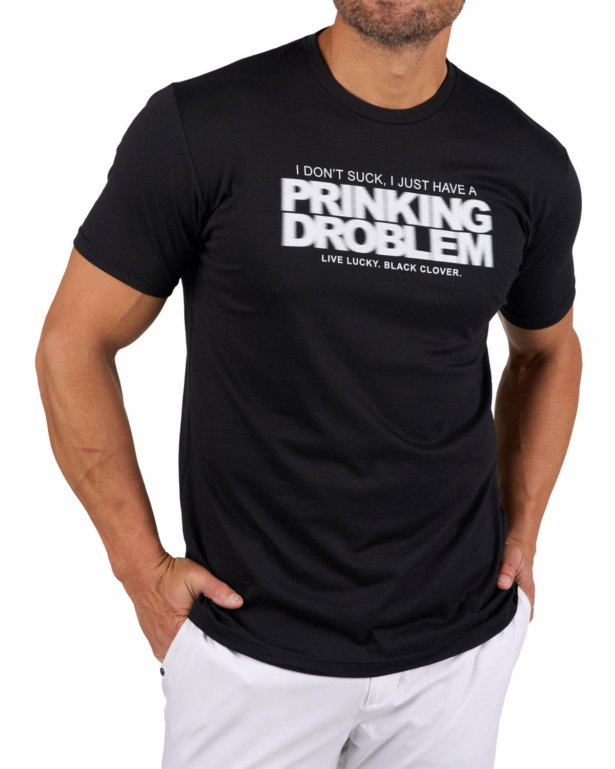 Black Clover Playful Men's Black Graphic Tee for Golf and Casual Wear