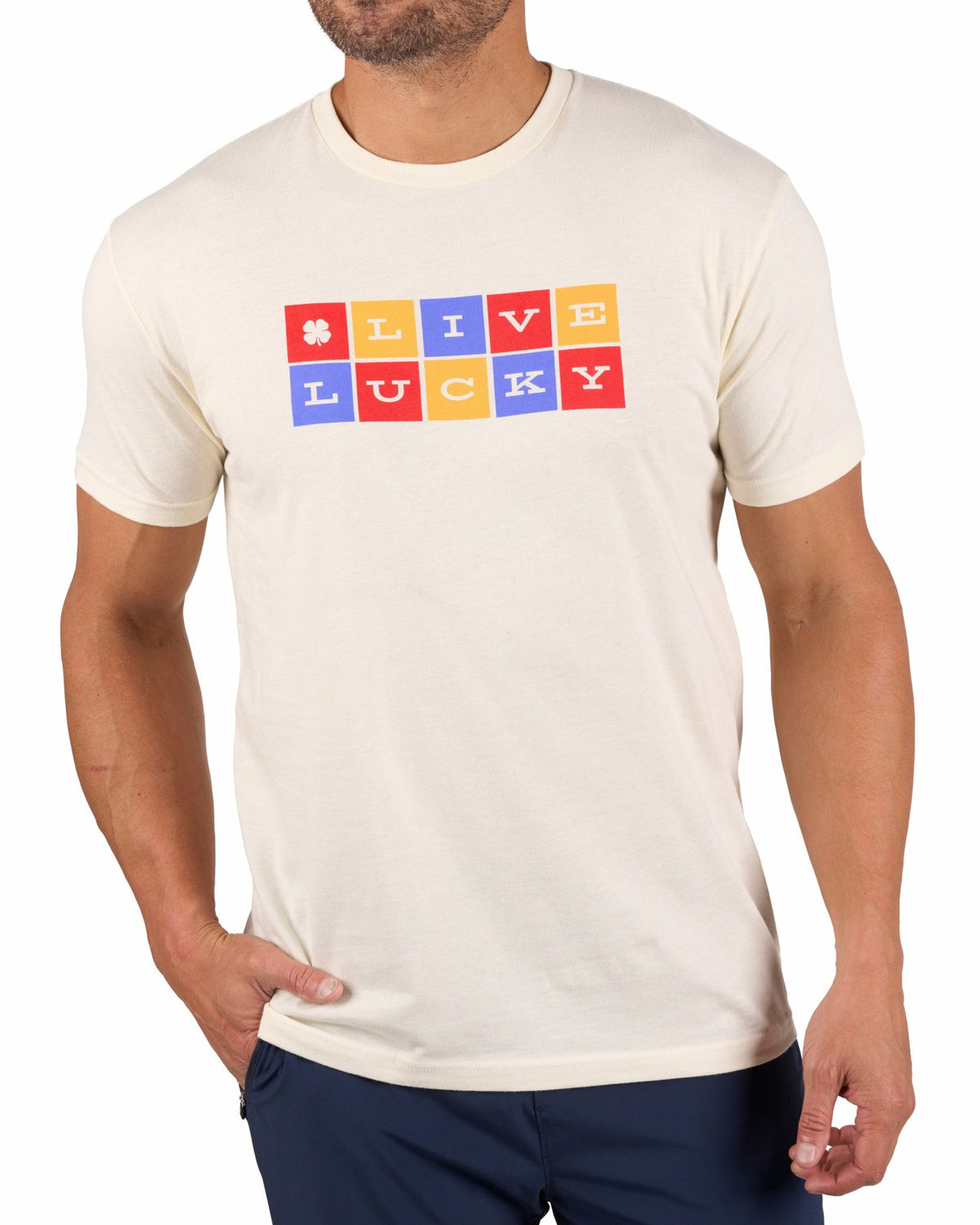 Black Clover Retro Men's Beige Graphic Tee with Live Lucky Logo