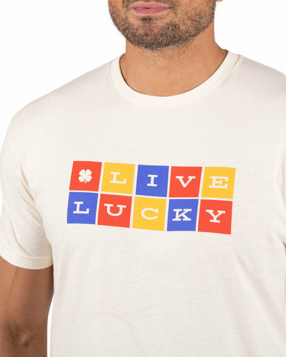Black Clover Retro Men's Beige Graphic Tee with Live Lucky Logo