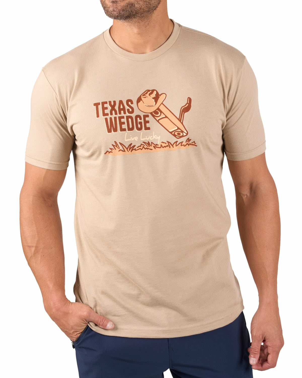 Black Clover Super Soft Men's Tan Texas Golf Themed Graphic Tee