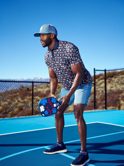 Black Clover Men's Navy Performance Polo with Pickleball Pattern