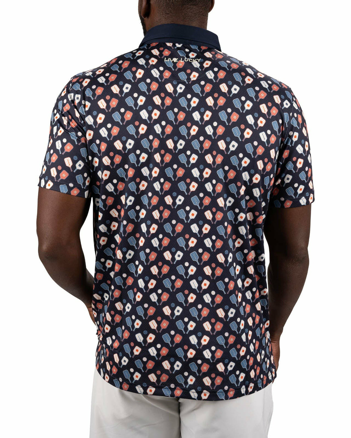 Black Clover Men's Navy Performance Polo with Pickleball Pattern