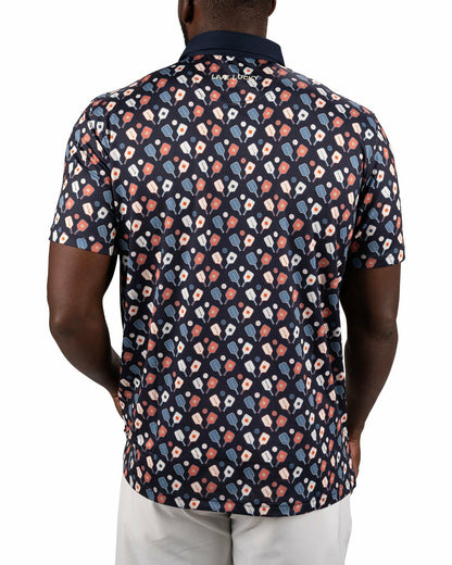 Black Clover Men's Navy Performance Polo with Pickleball Pattern