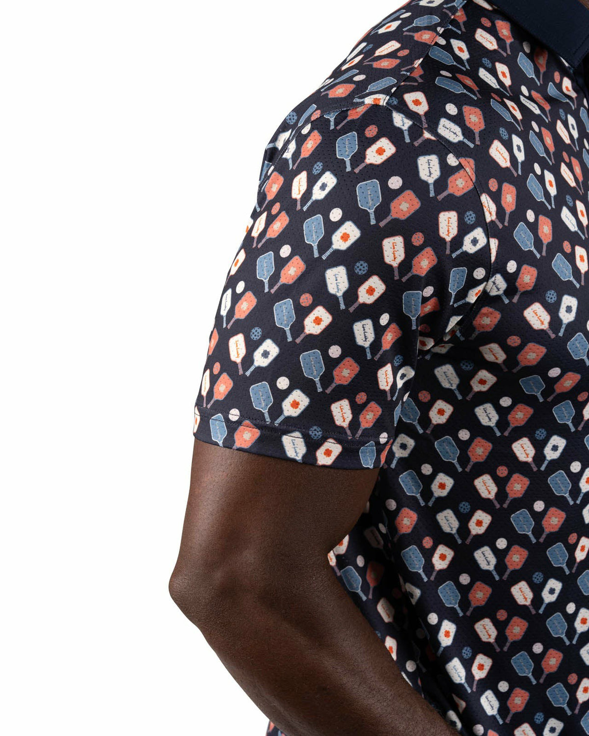 Black Clover Men's Navy Performance Polo with Pickleball Pattern