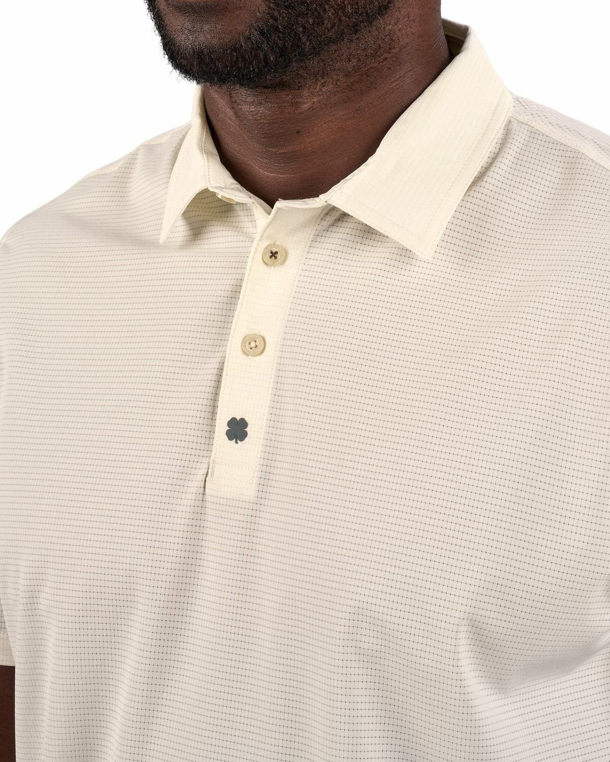 Black Clover Men's Off-White Mesh Performance Polo for Golf or Business