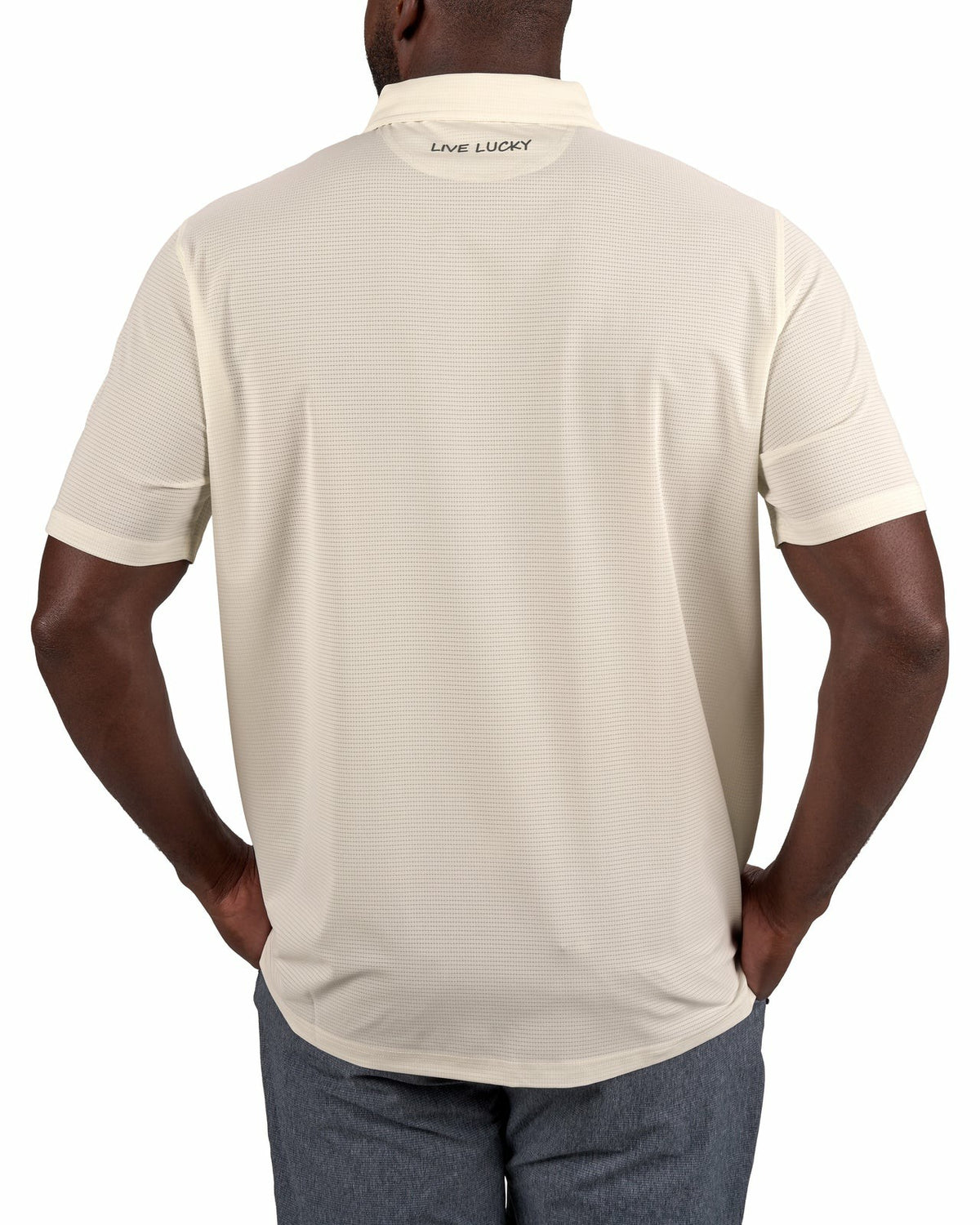 Black Clover Men's Off-White Mesh Performance Polo for Golf or Business