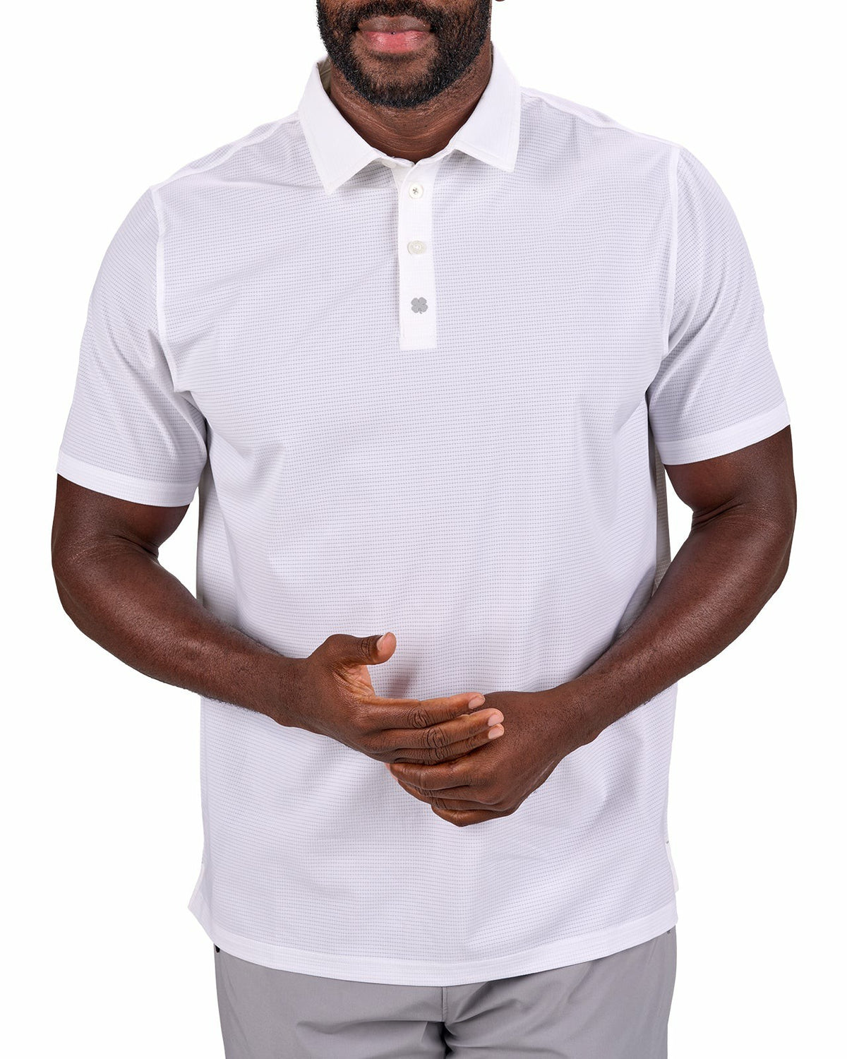Black Clover Men's White Mesh Performance Polo for Golf or Business