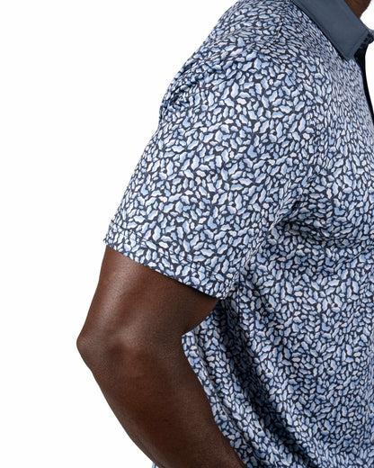 Black Clover Men's Blue Floral Performance Polo for Golf and Lifestyle