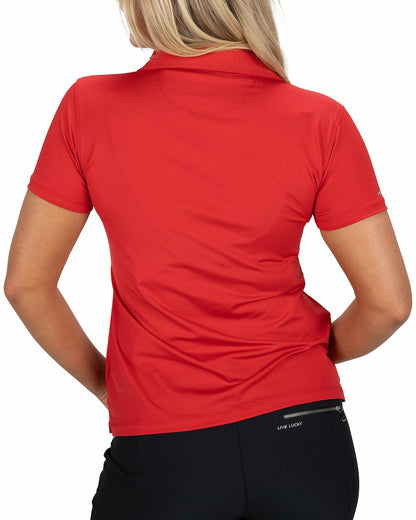 Black Clover Slightly Fitted Women's Five-Button Red Polo with Accent Piping on Placket