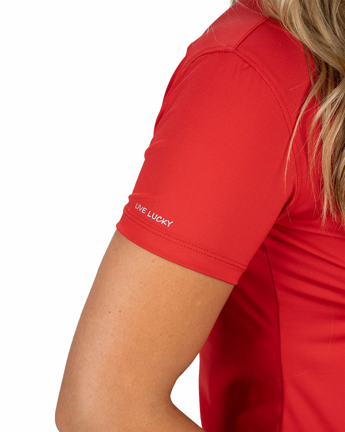 Black Clover Slightly Fitted Women's Five-Button Red Polo with Accent Piping on Placket