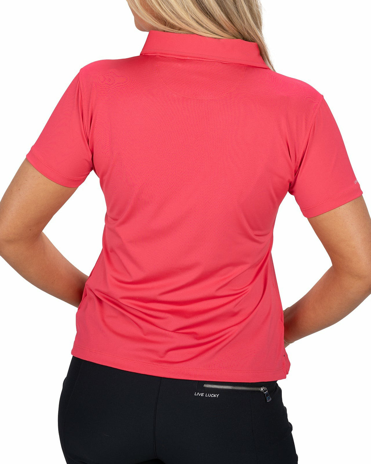 Black Clover Slightly Fitted Women's Five-Button Pink Polo with Accent Piping on Placket