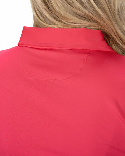 Black Clover Slightly Fitted Women's Five-Button Pink Polo with Accent Piping on Placket