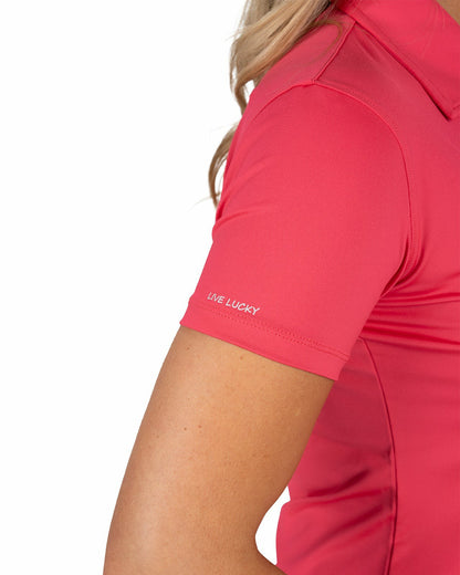 Black Clover Slightly Fitted Women's Five-Button Pink Polo with Accent Piping on Placket