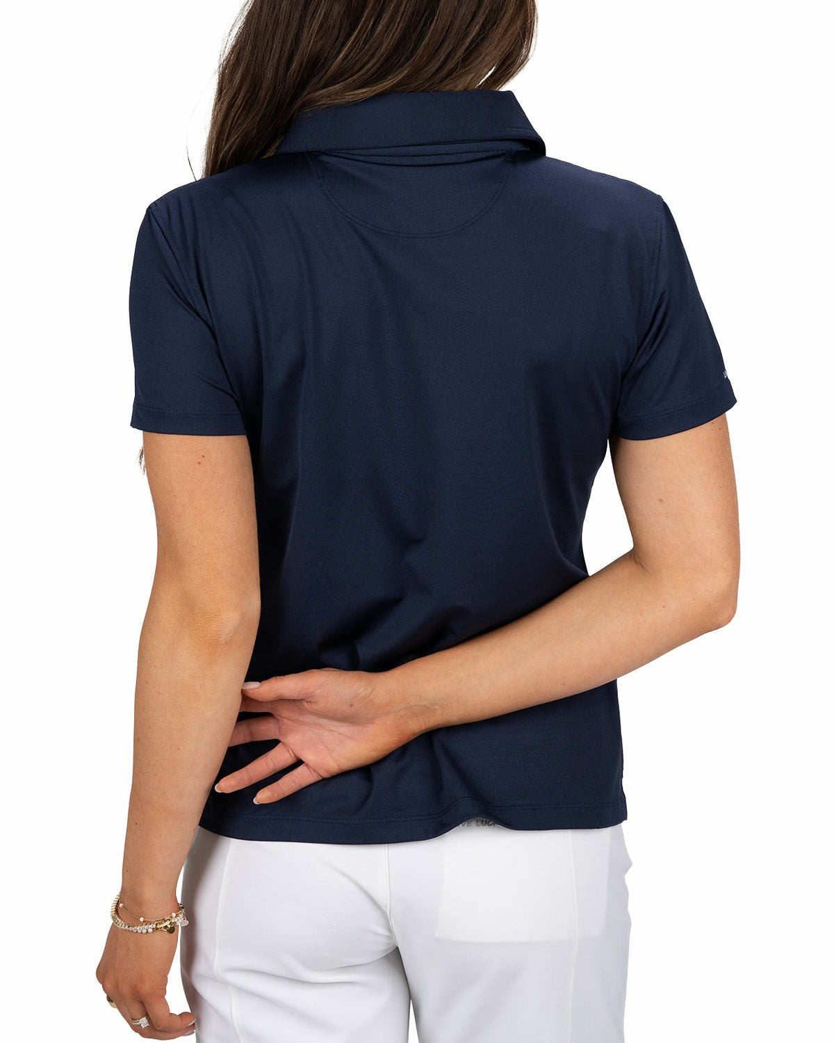Black Clover Slightly Fitted Women's Five-Button Navy Blue Polo with Accent Piping on Placket