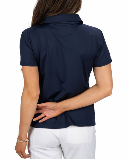 Black Clover Slightly Fitted Women's Five-Button Navy Blue Polo with Accent Piping on Placket