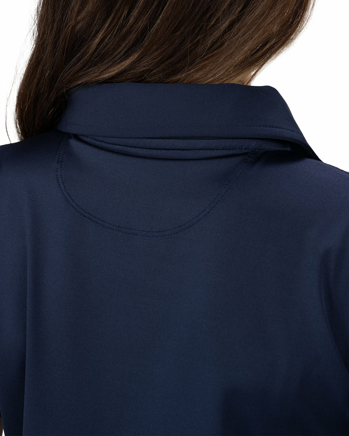 Black Clover Slightly Fitted Women's Five-Button Navy Blue Polo with Accent Piping on Placket