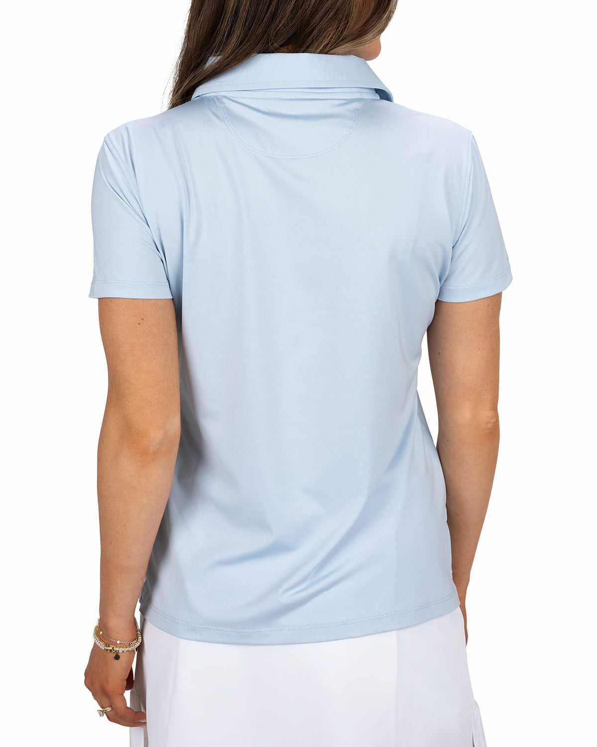 Black Clover Slightly Fitted Women's Five-Button Light Blue Polo with Accent Piping on Placket