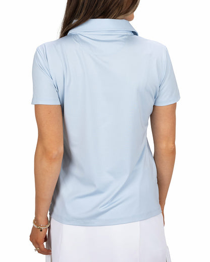 Black Clover Slightly Fitted Women's Five-Button Light Blue Polo with Accent Piping on Placket