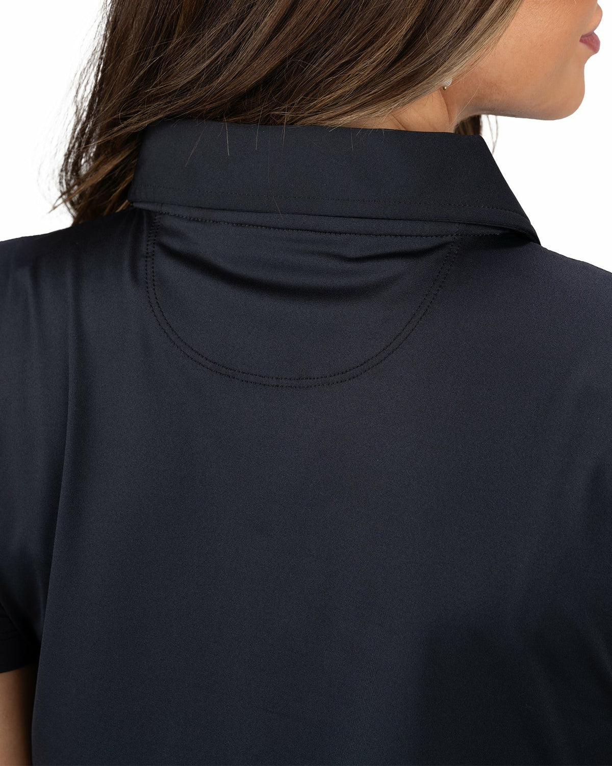 Black Clover Slightly Fitted Women's Five-Button Black Polo with Accent Piping on Placket