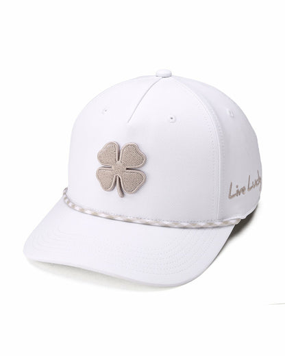 Black Clover Unisex White Summer Rope Snapback Hat with Silver Clover Logo